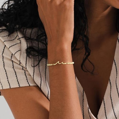 Gold Bracelets for Women 14K Gold Plated Bead Bracelet Hypoallergenic Stretch Bracelets for Women Elastic Bracelet Trendy Teen Gift Dainty Jewelry for Women - style: Wave