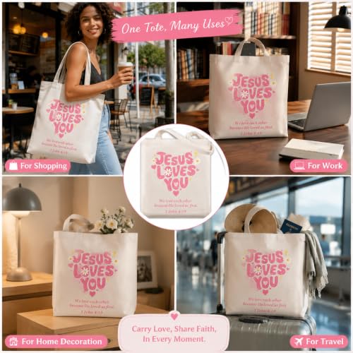 Bible Tote Bags for Women, Christian Tote Bag Reusable Grocery Shopping Bag