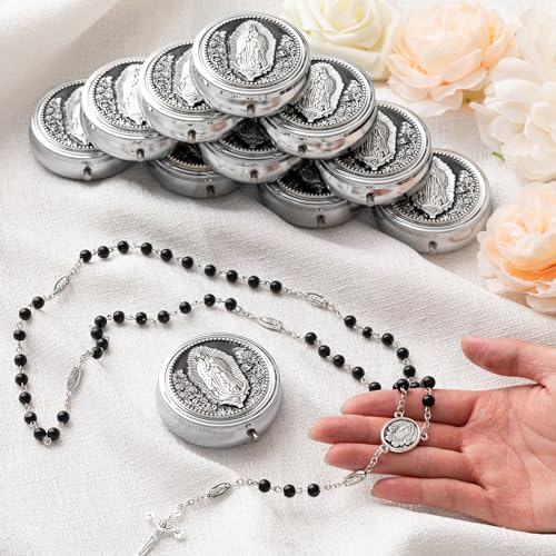 Jadive 12 Sets Catholic Rosary Necklace 6mm Glass Pearl Beaded - color: Black