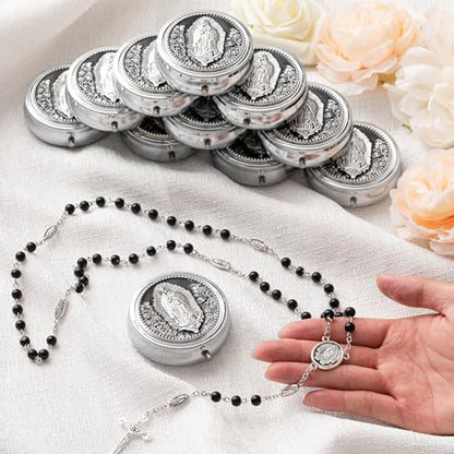 Jadive 12 Sets Catholic Rosary Necklace 6mm Glass Pearl Beaded - color: Black