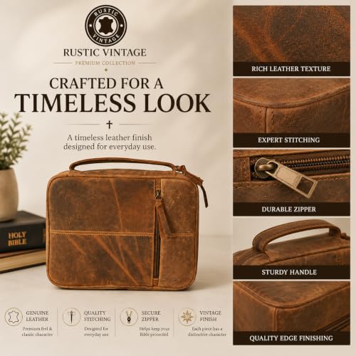 11 x 8 inch Genuine Leather Bible Cover for Men & Bible Case Women Organizer with Handle & Pocket Pen Holder Christian Religious Gift Cross Bookmark Bible Carrying Bag for Church Camel - color: Yellow Camel