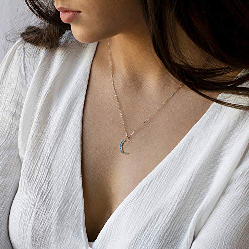 VACRONA Coin Necklace 18k Gold Plated Vintage Textured Medallion Coin Pendant Round Circle Disk Dainty Necklace for Women - color: Turquoise Crescent Moon