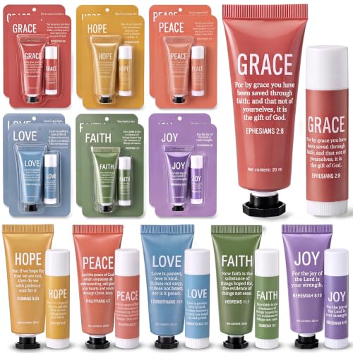 Landhoow 12 Sets Christian Gifts Hand Cream and Lip Balm for Women Bulk
