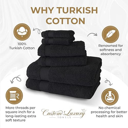 Black Hand Towels for Bathroom - Monogrammed | Luxury Cotton Turkish Towels | Embroidered in USA | Set of 2 | Choose Set Color and Letter | A - Z | Script Font - color: Black