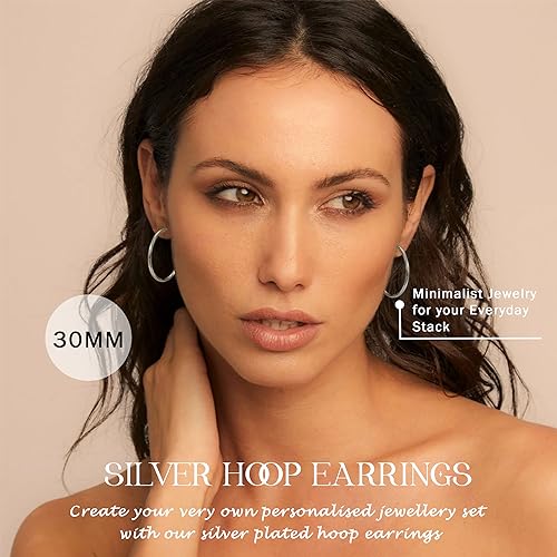 2MM Thin Gold Hoop Earrings Sterling Silver Post Hoop Earrings For Women Diamond-Cut Gold Hoops Earrings 14K Gold Plated Hoops Earrings Lightweight Hypoallergenic Oversize Gold Earrings For Women - color: Silver-30MM