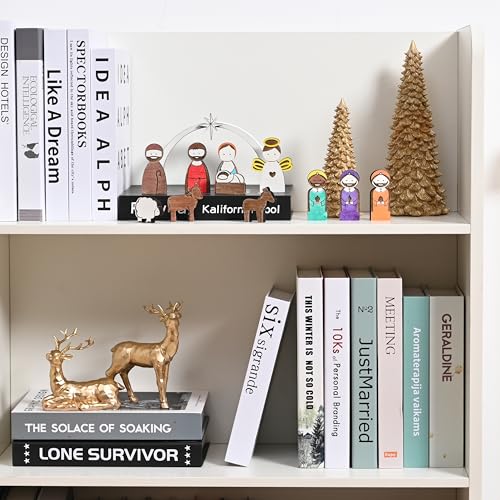 AOMOONOA Wooden Nativity Set for Kids, 12Pcs Christmas Nativity Scene - color: White