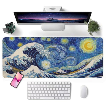 Mouse Pad, Desk Mat, 31.5x11.8in Large Mousepad, Starry Waves - color: Starry Waves