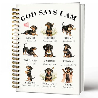 Christian Dachshund Notebook Journal, God Says You are Bible Verse Weiner Dog Journal, Dachshund Gifts for Women, Weiner Dog Gifts, Religious Scripture Hardcover Spiral Notebook 5.5x8.3 Inch - color: 05-Christian Dachshund