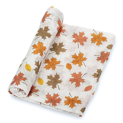 LollyBanks Muslin Swaddle Blanket, 47 x 47 in, Newborn Receiving Blanket - color: Unbe-leaf-able