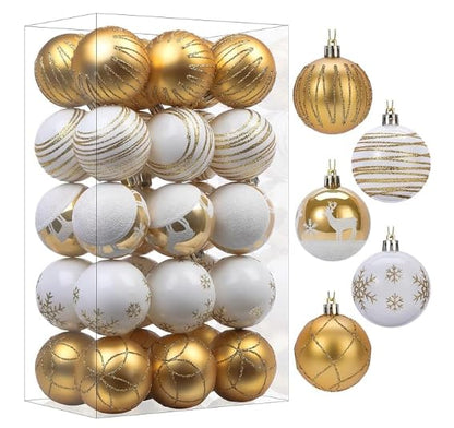 SHareconn 30ct 2.36 Inch Christmas Tree Balls Ornaments, Gold & White, 60mm - color: Gold & White, size: 2.36 inch