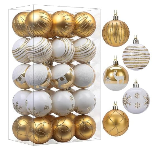 SHareconn 30ct 2.36 Inch Christmas Tree Balls Ornaments, Gold & White, 60mm - color: Gold & White, size: 2.36 inch