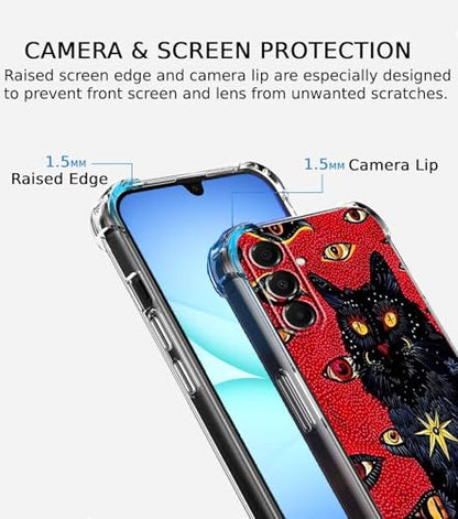 Black Cat Case for Samsung Galaxy A17,Hippie Psychedelic Art Collage,Trendy Soft TPU Bumper Case,SA17 - color: Black Cat, size: Samsung Galaxy A17