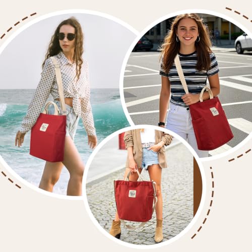 Lily queen Women Canvas Tote Handbags Casual Shoulder Work Bag Crossbody - color: Dark Red
