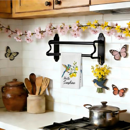 Lemon Kitchen Towels, Hello Sunshine Lemon Bird Floral Dish Towels, 14 - color: Blue Bird