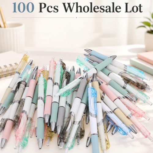 100 Pack Bulk Retractable Black Gel Ink Pens