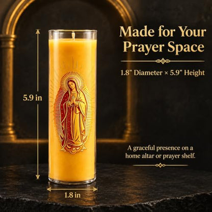 Virgen de Guadalupe Beeswax Pillar Candle, 68Hr Burn, 1 Pack - color: Yellow