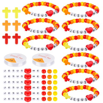 36 Sets Fall Religious Bead Bracelet Kits, Orange - color: orange