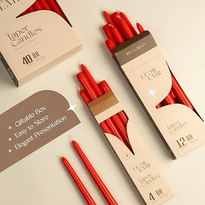 Leor & Lair Red Taper Candles, 40 Pack, 10" Bulk Taper Candles, Unscented - color: Red
