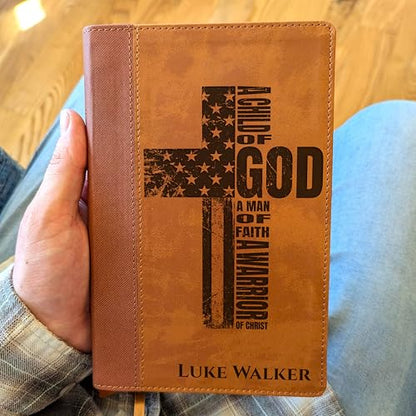 Personalized NIV Bible, Large Print, Custom Holy Cross Bible, New International Version | Man of Faith, Brown - color: Brown Personalized Leather