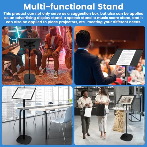 Metal Suggestion Box with Stand Floor Standing Donation Box with Lock and Key Heavy-Duty Collection Case for Charity Home Office Church Elections, Black