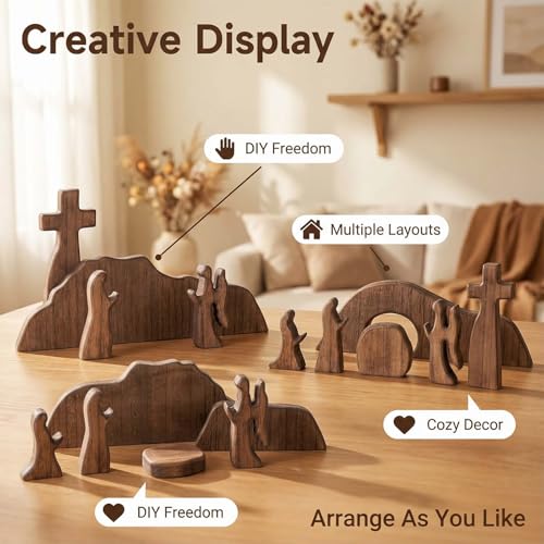 Wooden Nativity Set Easter Resurrection Scene Cross Decor