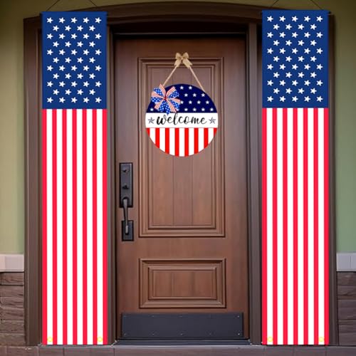 4th of July Red White and Blue Outdoor Hanging American Flag Banners Porch Sign Decorations for Independence day Veterans Memorial Labor Presidents Flag Election Day Decorations - color: Red White and Blue-5