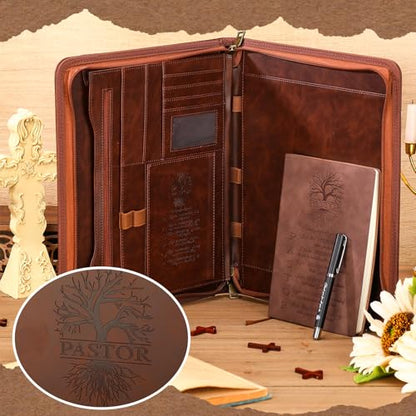 Fuyoooo 3 Pcs Pastor Gift Leather Bible Verse Portfolio Set with Pen - style: Pastor