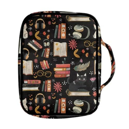 Coldinair Cat with Book Bible Cover Case for Men Teen,Women Bible Bags Book Covers Kids Scripture Carrying Case with Handle and Pocket - color: Cat With Book
