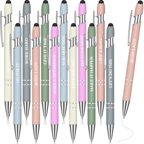 Zonon 12 Pcs Inspirational Pens, Motivational Ballpoint Pen Gifts for Women - color: Morandi, style: Boss Lady