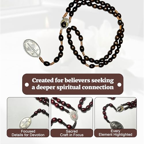 SANCTUM VERITAS Saint Faustina Kowalska True Relic Chaplet Apostle Divine of Mercy Miraculous Medal Jesus I Trust in You Chaplet Three O' Clock Prayer Poland Polish Novena - color: brown