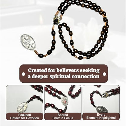 SANCTUM VERITAS Saint Faustina Kowalska True Relic Chaplet Apostle Divine of Mercy Miraculous Medal Jesus I Trust in You Chaplet Three O' Clock Prayer Poland Polish Novena - color: brown