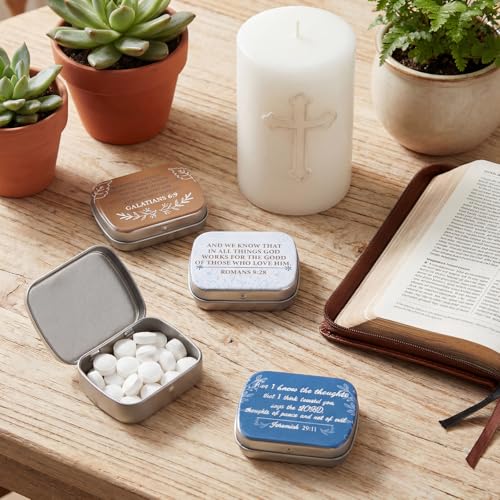 Willinglong 20 Pcs Metal Bible Mint Tins 5 Style Small Christian Gifts Box Bulk for Good Friday Easter Sunday School Vbs Giveaways Thanksgiving Bible Verse Metal Box for Candy Jewelry Crafts Storage