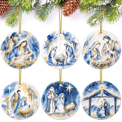 Kajaia 6 Pcs Nativity Scene Ornaments Religious Nativity Xmas Decor, Round
