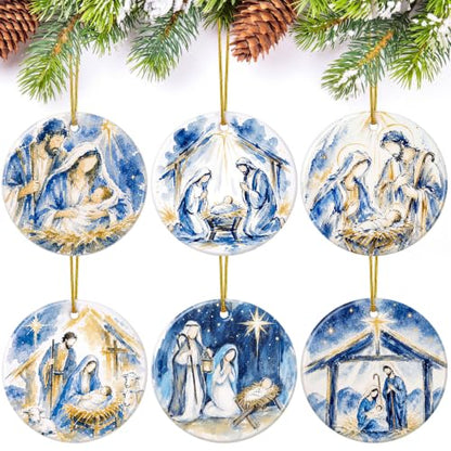 Kajaia 6 Pcs Nativity Scene Ornaments Religious Nativity Xmas Decor, Round