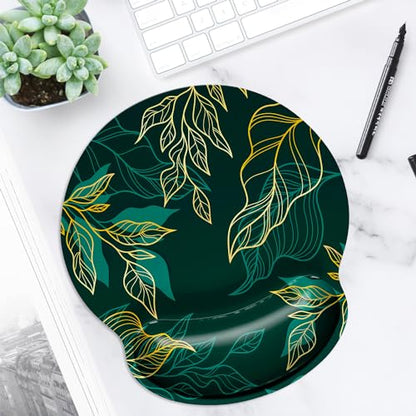 ITNRSIIET Ergonomic Mouse Pad with Wrist Support Wrist Rest Smooth Surface Non-Slip Rubber Base Comfortable Office Supplies Pain Relief, 9.8 x 9.1 inches, Leaf - color: Leaf