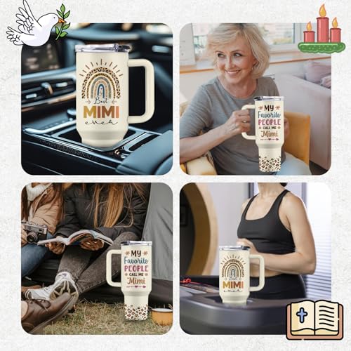 Grandma 40oz Tumbler, with Handle & Straw, Stainless Steel Cup - color: Mimi