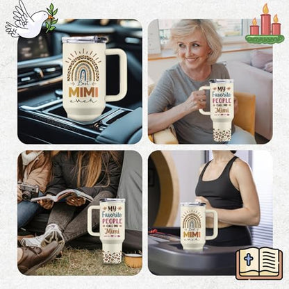 Grandma 40oz Tumbler, with Handle & Straw, Stainless Steel Cup - color: Mimi