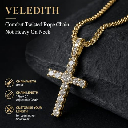 925 Sterling Silver Cross Necklaces for Mens Women CZ Beveled Edge - color: Cubic Zirconia Gold Cross