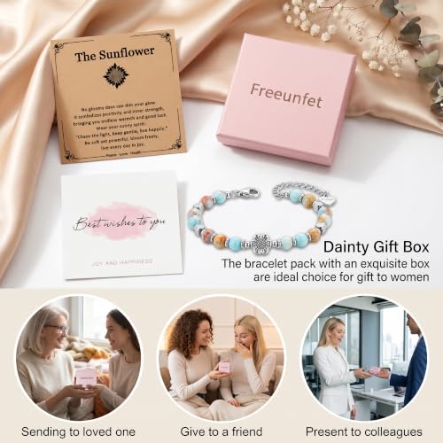 Bracelet for Women Natural Stone Beaded, Stainless Steel Charms, Adjustable - color: 10-Sunflower