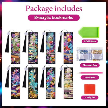8 Pieces Christian Bible Verse Diamond Art Bookmarks 5d Christian Beaded Bookmark Acrylic Tassel Bookmark for DIY Making Beginners Adults Arts Craft Supplies (Book) - color: Book