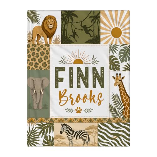 Personalized Safari Animal Baby Blanket, Custom Jungle Baby Blanket - color: Green #10