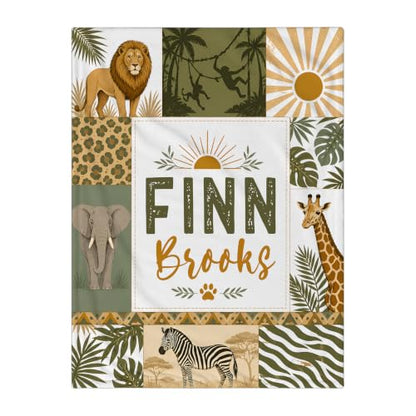 Personalized Safari Animal Baby Blanket, Custom Jungle Baby Blanket - color: Green #10