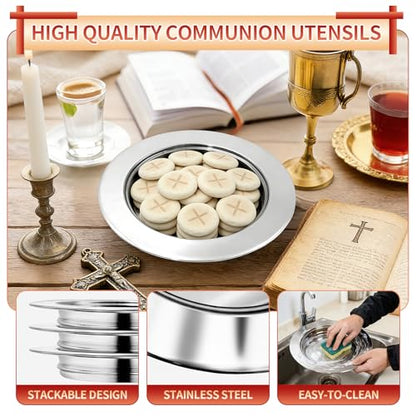 Bread Silver Premium Communion Trays for Churches, Stainless Steel Communion Set, Church Communion Bread and Serving Supplies - color: 1pcs Silver Bread Plate