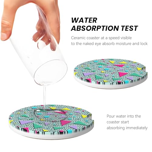 80s 90s Pattern Car Cup Holder Coasters 2 Pack 2.63" for Women - color: Turquoise‌