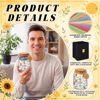 Lunmon Daily Affirmation Jar, Positive Affirmation Cards for Women, Self Love Motivation Jar Positive Quotes, Thoughtful Birthday Gifts for Women Men Friends Teens Coworkers, Motivational Desk Decor - style: Sunshine1