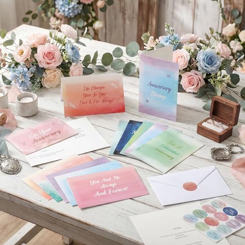 Motiskyy 48 Sets Religious Anniversary Cards Bulk for Wedding Couple Christian Happy Anniversary Cards with Envelopes and Stickers Bible Verse Scripture for Wife Celebrating Moment(Watercolor) - style: Watercolor