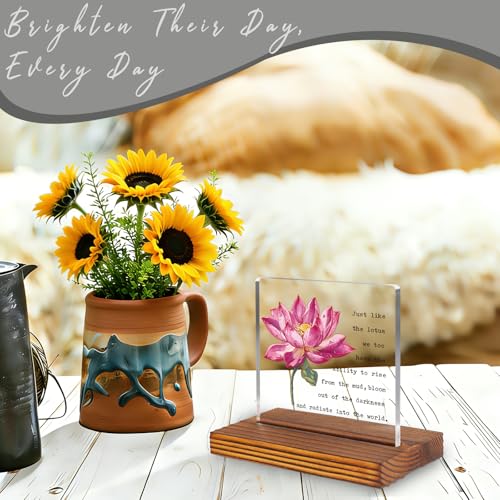 Lotus Flower Inspirational Desk Sign for Women Men, Motivational Acrylic Office Decor with Positive Healing Quote, Encouragement Gift for Coworker Friend Therapist Teacher, Spiritual Desk Plaque EC432 - style: Friend Therapist Teacher