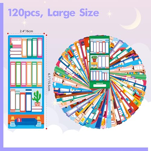 120 PCS Book Tracker Bookmarks, 30 Bookshelf Designs Double Sided Reading Page Markers Reading List Bookmarks for Kids, Adults, Students, Book Lovers All Ages (2.4” x 6.1”) - style: Bookshelf Designs