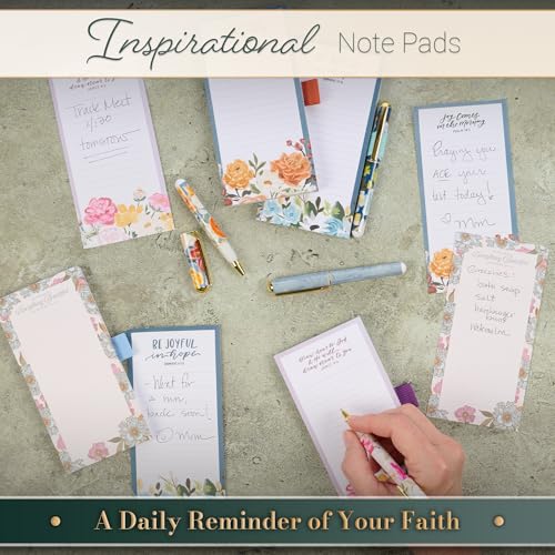 Christian Art Gifts Magnetic Notepad & Pen Set for Women, Be Joyful in Hope - color: Blue & White Floral/Be Joyful