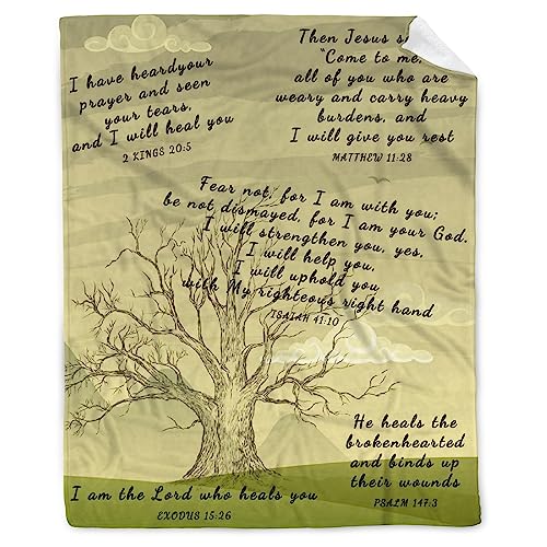 AMITAYUS Tree Healing Scripture Bible Verse Fleece Throw Sympathy Prayer Blanket Religious Christian Inspirational Gifts for Women Friends - 60''x80'' - color: Tree Healing Scriptures Prayer, size: Large 80"x60